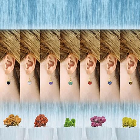 Amethyst 1 Stone Beaded Earrings 1 Pair Dangle gold tone Earrings Chakra Healing Crystal Lightweight Colorful Gemstone Earrings Gifts for Women.