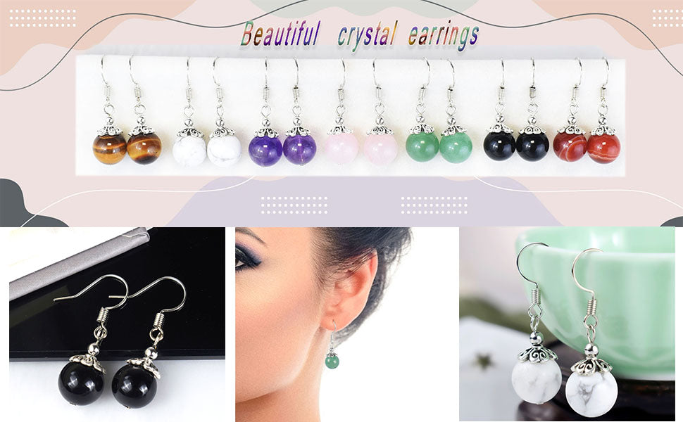Howlite 1 Stone Beaded Earrings 1 Pair Dangle silver Earrings Chakra Healing Crystal Lightweight Colorful Gemstone Earrings Gifts for Women or Mom