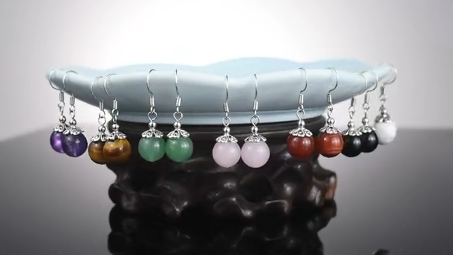 Pink Rose Quartz 1 Stone Beaded Earrings 1 Pair Dangle silver Earrings Chakra Healing Crystal Lightweight Colorful Gemstone Earrings Gifts for Women or Mom