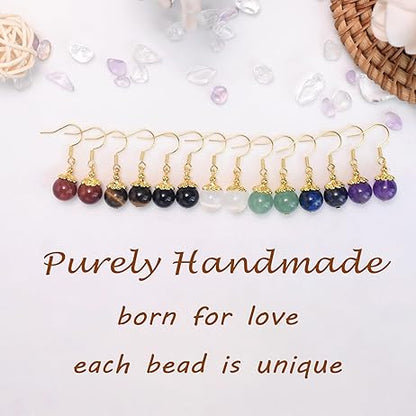 Amethyst 1 Stone Beaded Earrings 1 Pair Dangle gold tone Earrings Chakra Healing Crystal Lightweight Colorful Gemstone Earrings Gifts for Women.