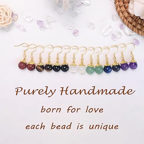 Amethyst 1 Stone Beaded Earrings 1 Pair Dangle gold tone Earrings Chakra Healing Crystal Lightweight Colorful Gemstone Earrings Gifts for Women.