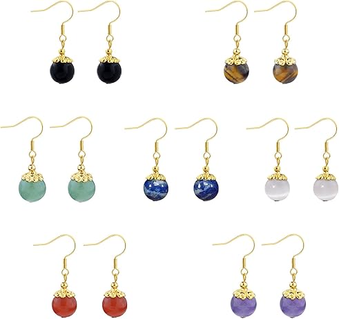 Red Stone Beaded Earrings 1 Pair Dangle gold tone Earrings Chakra Healing Crystal Lightweight Colorful Gemstone Earrings Gifts for Women.