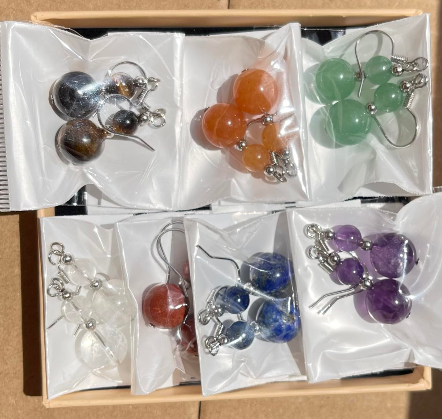 Clear Crystal 2 Stone Beaded Earrings 1 Pair Dangle silver Earrings Chakra Healing Crystal Lightweight Colorful Gemstone Earrings Gifts for Women.