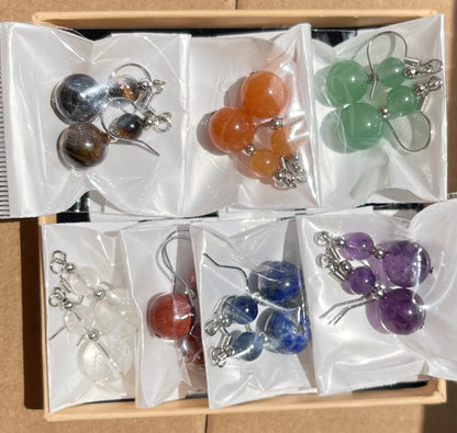 Clear Crystal 2 Stone Beaded Earrings 1 Pair Dangle silver Earrings Chakra Healing Crystal Lightweight Colorful Gemstone Earrings Gifts for Women.