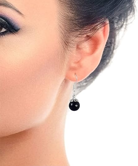 Black Onyx 1 Stone Beaded Earrings 1 Pair Dangle silver Earrings Chakra Healing Crystal Lightweight Colorful Gemstone Earrings Gifts for Women or Mom