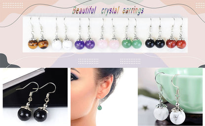 Howlite 1 Stone Beaded Earrings 1 Pair Dangle silver Earrings Chakra Healing Crystal Lightweight Colorful Gemstone Earrings Gifts for Women or Mom