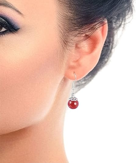 1 Red Stone Beaded Earrings 1 Pair Dangle silver Earrings Chakra Healing Crystal Lightweight Colorful Gemstone Earrings Gifts for Women or Mom