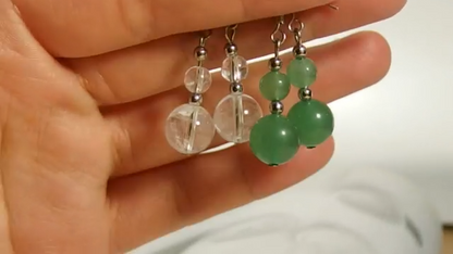 Green Aventurine 2 Stone Beaded Earrings 1 Pair Dangle silver Earrings Chakra Healing Crystal Lightweight Colorful Gemstone Earrings Gifts for Women Mom
