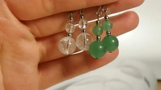 Green Aventurine 2 Stone Beaded Earrings 1 Pair Dangle silver Earrings Chakra Healing Crystal Lightweight Colorful Gemstone Earrings Gifts for Women Mom
